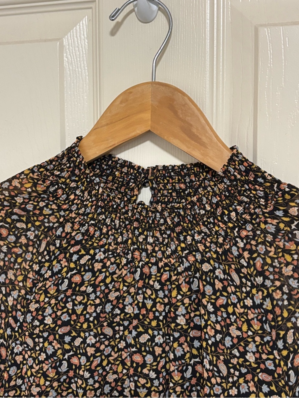 Madewell Floral Smocked Midi Dress Black Multi Stretch Waist Flowy Soft Drape - Picture 10 of 12